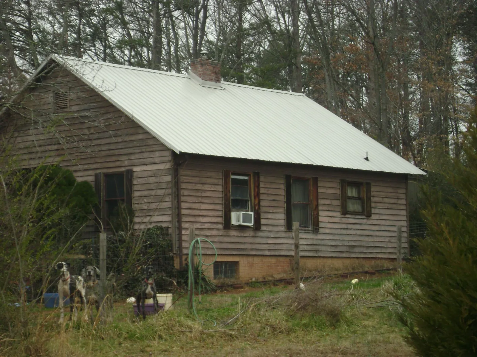 White metal roof on an old wood sided farmhouse, from a Metal Roof Installation job in Urbana